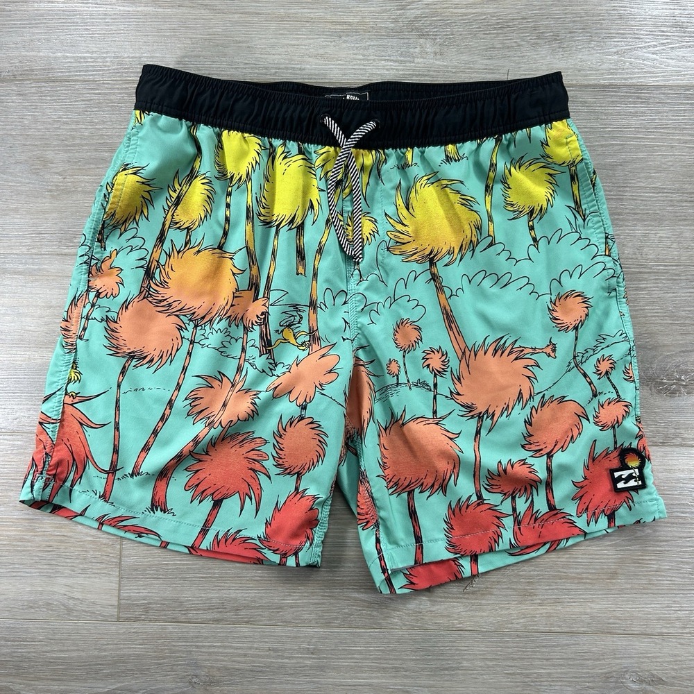Billabonic Dr Seuss Large Lorax Sundays Layback 7" Boardshorts Swim Trunks
